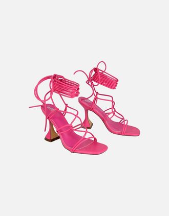 XY London Womens XY London Womens/Ladies Briar Square Toe Lace Up Sculptured Mid Heel Sandals - Pink - Size: 3