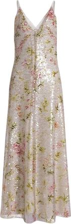 Alberta Ferretti Avondjurk met bloemmotief en pailletten - Dames - Avondkleed - Veelkleurig - M - Pailletten - Kleedjes