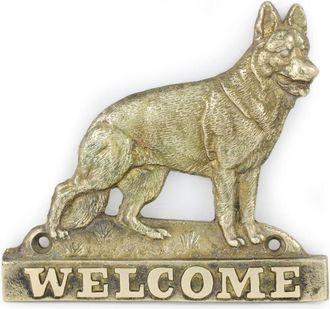 OEM Pastor Alem&aacute;n, Alsaciano: Placa De Bienvenida De Lat&oacute;n Con Un Perro, Placa De Bienvenida &Uacute;nica Con La Palabra Welcome De Art-dog