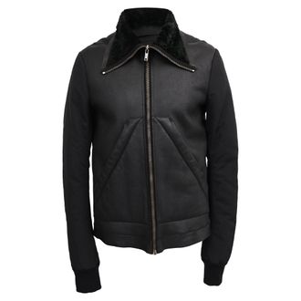 Rick Owens Shear-Lined Zip-Up Jacket in Black Leather