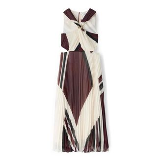 Motivi Vestido largo en georgette plisado con estampado - Dresses - Mujer - Marr&oacute;n - S