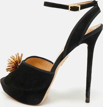 Charlotte Olympia Black Suede Ankle Strap Platform Sandals