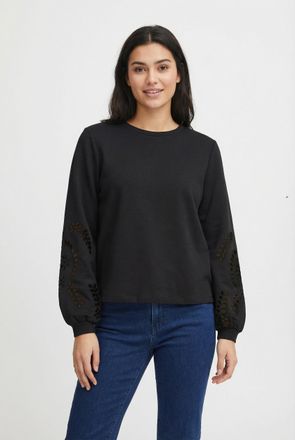 Vila Sweatshirt VILA VISANDY L/S DETAIL SWEAT TOP - NOOS, Damen, Gr. XXL, schwarz, Sweatware, Obermaterial: 50% Viskose, 44% Polyester, 6% Elasthan, unifar