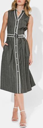 Adelyn Rae Reya Stripe Sleeveless Midi Shirtdress in Charcoal/white at Nordstrom, Size X-Small