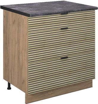 Vicco Mueble Bajo De Cocina Fame-line, Panel De Roble, 80 Cm Con 3 Cajones, Et Antracita