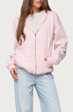 Edikted Rocia Oversize Front Zip Hoodie in Light-Pink at Nordstrom, Size X-Small