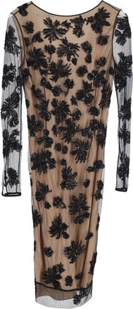 Jason Wu Embellished Sheer Sleeve Dress in Beige Polyester