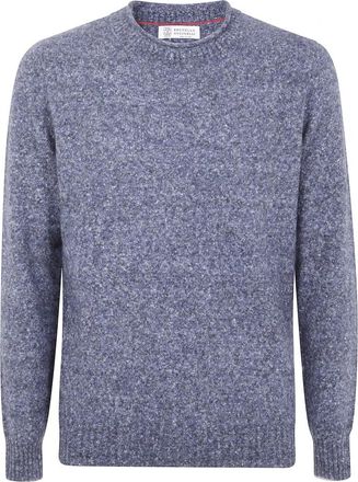 Brunello Cucinelli Casual Gebreide Pullover Sweater - Heren - Ronde hals truien - Blauw - XL - Truien & Vesten