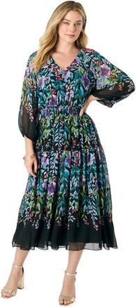 Roaman's Georgette Tiered Dress in Black Multi at Nordstrom, Size 16