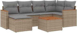 vidaXL Vidaxl - Set Sof&aacute;s De Jard&iacute;n 7 Piezas Y Cojines Rat&aacute;n Sint&eacute;tico Beige