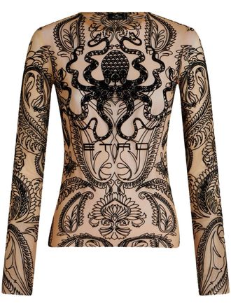 Etro flocked sheer top - women - Polyamide/Elastane - 40 - Neutrals