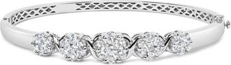 House of Brilliance 14K White Gold 2 1/2 Cttw Diamond Graduating Floral Cluster Bangle Bracelet (H-I Color, SI1-SI2 Clarity)