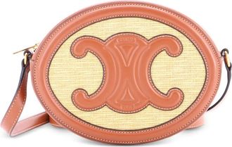 Celine Triomphe Oval Straw and Leather crossbody bag - Bruin