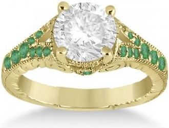Allurez Antique Style Art Deco Emerald Engagement Ring 14k Yellow Gold (0.33ct)