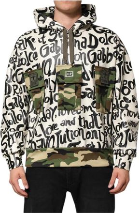 Dolce & Gabbana Camouflage hoodie met DG Mania-print - Heren - Hoodies - Veelkleurig - M - Katoen - Hoodies & sweatvesten