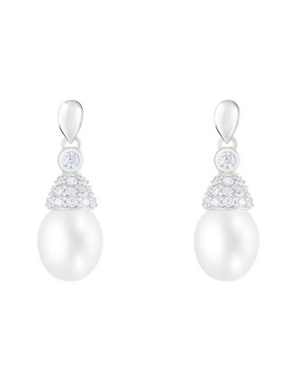 Splendid Pearls Silver 7.5-8Mm Pearl Cz Earrings