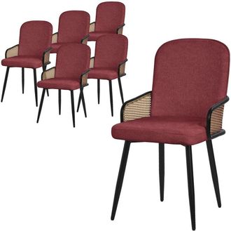 ML Design Ml-design Juego De 6x Sillas De Comedor Con Funda De Tela Rojas, Asiento De Sal&oacute;n Con Respaldo, Reposabrazos Con Aspecto De Rat&aacute;n Mueble Tapizado Con 