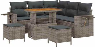 vidaXL Garden Sofa Set with Cushion 9 pcs Grey Poly Rattan vidaXL