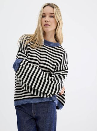 Contemporaine Womens Contrasting trim striped fluffy sweater Exclusive collection from Italy