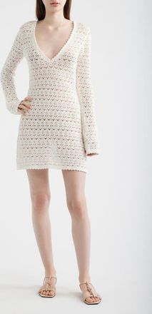 LoveShackFancy Vespa Long Sleeve Cotton Crochet Minidress in Coconut Breeze at Nordstrom, Size Xx-Small