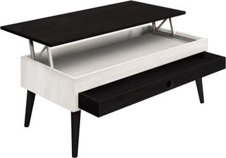 HOGAR 24 Mesa Centro Elevable Madera Cajón Deslizante Color Blanco y Negro