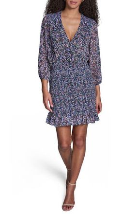 BCBGeneration Floral Smocked Chiffon Minidress in Blue Multi at Nordstrom, Size 10