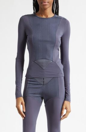 Jean Paul Gaultier Jersey & Rib Long Sleeve Top in Petrol at Nordstrom, Size X-Large