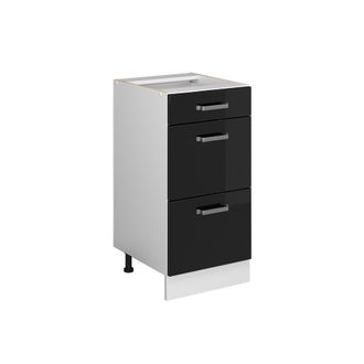 Vicco Mueble Bajo Universal R-line, Negro Brillo Intenso, 40 Cm Con Cajones, Sin Encimera, Vicco