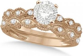 Allurez Petite Antique-Design Lab Grown Diamond Bridal Set in 14k Rose Gold (0.58ct)