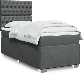 vidaXL Cama Box Spring Con Colch&oacute;n Tela Gris Oscuro 100x200 Cm Vidaxl