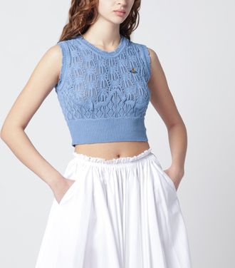Vivienne Westwood Light blue crochet top with Orb logo