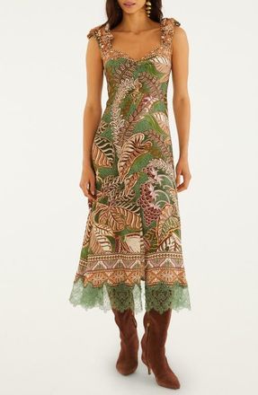 Farm Rio Dotted Foliage Midi Dress in Dotted Foliage Soft at Nordstrom, Size Xx-Small