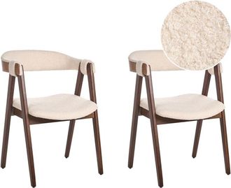 Beliani Beliani - Conjunto De 2 Sillas De Comedor Estilo Retro Asiento Tapizado Boucl&eacute; Madera Oscura Y Beige Maroa