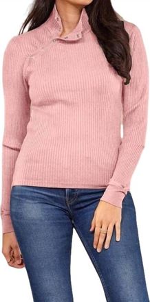 La Made Andre Long Sleeve Snap Turtleneck Top In Pink Quartz