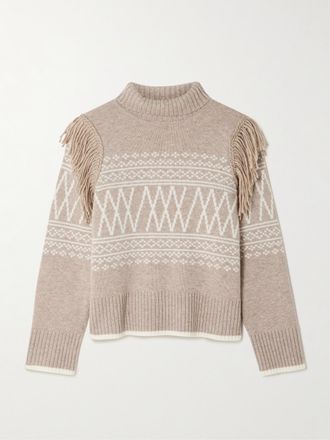 We Norwegians Pullover In Misto Lana Merino E Cashmere Fair Isle Con Frange Setesdal - Neutri