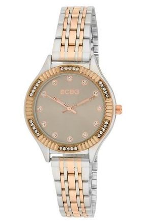 BCBGeneration Fluted Mother-of-Pearl & Crystal Bracelet Watch, 33mm in Two Tone Rose at Nordstrom Rack