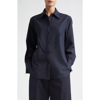 Victoria Beckham Yoke Detail Stretch Button-Up Shirt in Midnight at Nordstrom, Size 6 Us