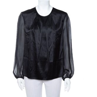 Carolina Herrera Black Satin Pleated Detail Top