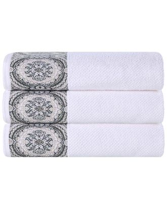Superior Set of 3 Medallion Cotton Jacquard Textured Bath Towels