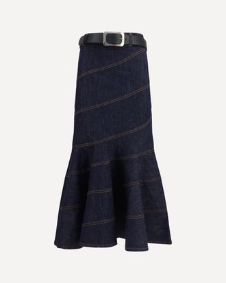Self Portrait Denim midi Skirt with belt Female 10