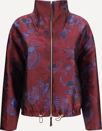 Giorgio Armani Full-zip Jacket in silk-blend jacquard with ginkgo motif Female 44