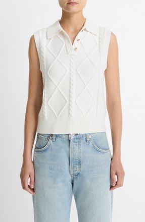 Vince Polo Cable Sweater Vest in White at Nordstrom, Size Xx-Small