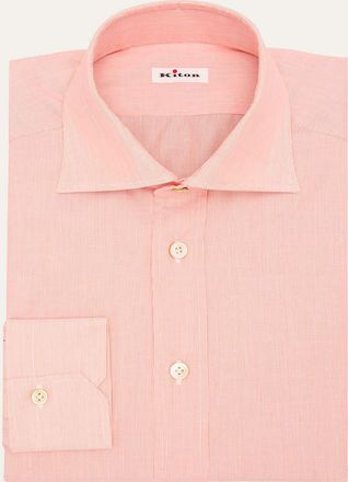 Kiton Mens Cotton Fineline Stripe Dress Shirt