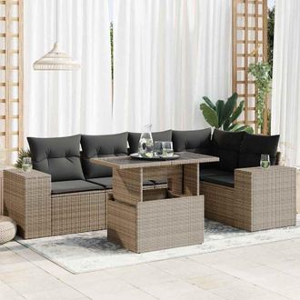 vidaXL Set De Muebles De Jard&iacute;n 6 Pzas Y Cojines Rat&aacute;n Sint&eacute;tico Gris Vidaxl