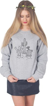 Sanfran Clothing Sanfran - Cactus Drawing Cute Boho Bohemian Plants Jumper Sweater - Large/Light Grey