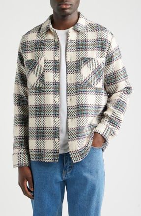Wax London Whiting Plaid Overshirt in Ecru /Green at Nordstrom, Size X-Large