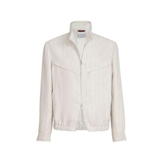 Brunello Cucinelli Chalk Stripe Chevron Outerwear Jacket