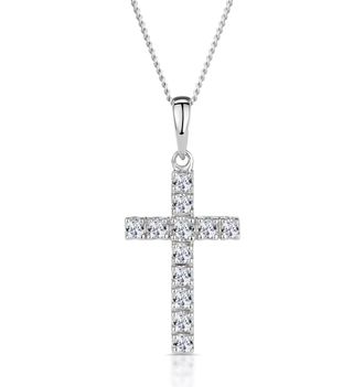The Diamond Store Cross Pendant Necklace 0.22CT Diamond 9K White Gold