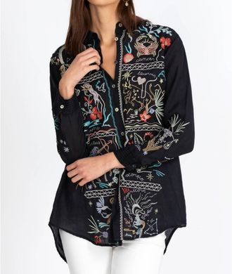 Johnny Was Zodiac Oversized Shirt Tunic Top In Black