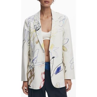 Desigual Abstract Print Blazer in Light Beige at Nordstrom, Size X-Large